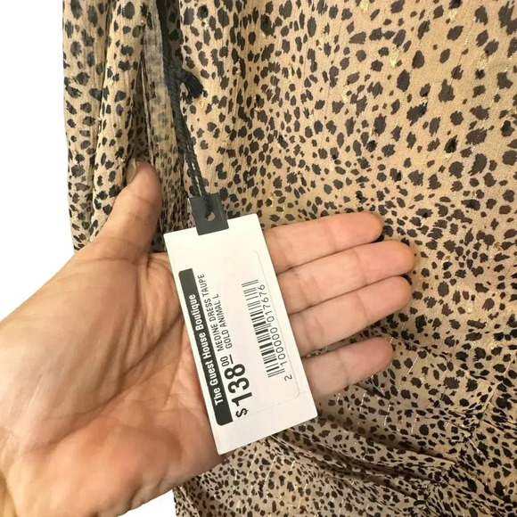 New ASTR The Label Medine Midi Dress Leopard Animal Print Draped Front Women's L - Picture 9 of 12